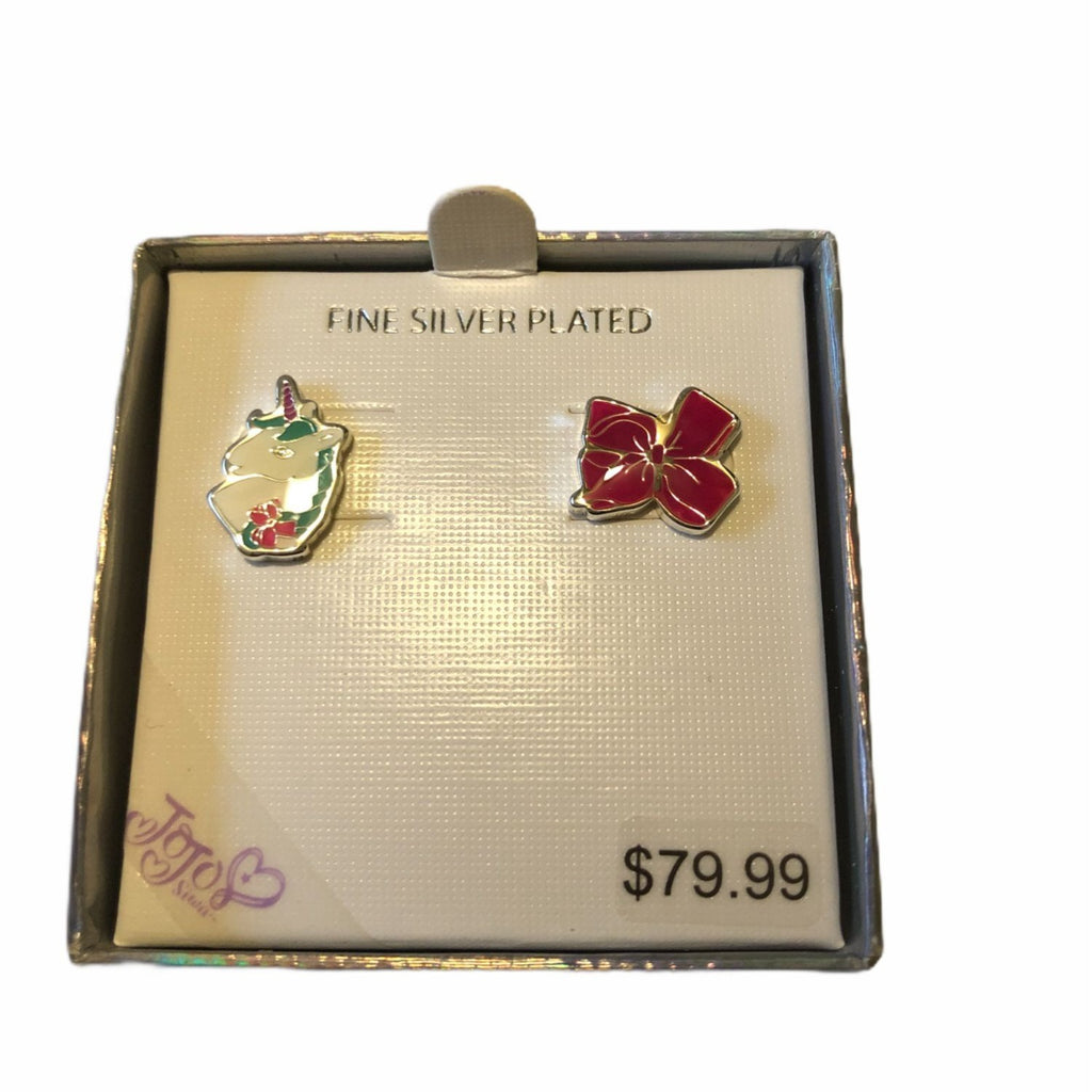 JoJo Siwa Fine Silver Plated Mismatched Unicorn & Bow Stud Earrings Set