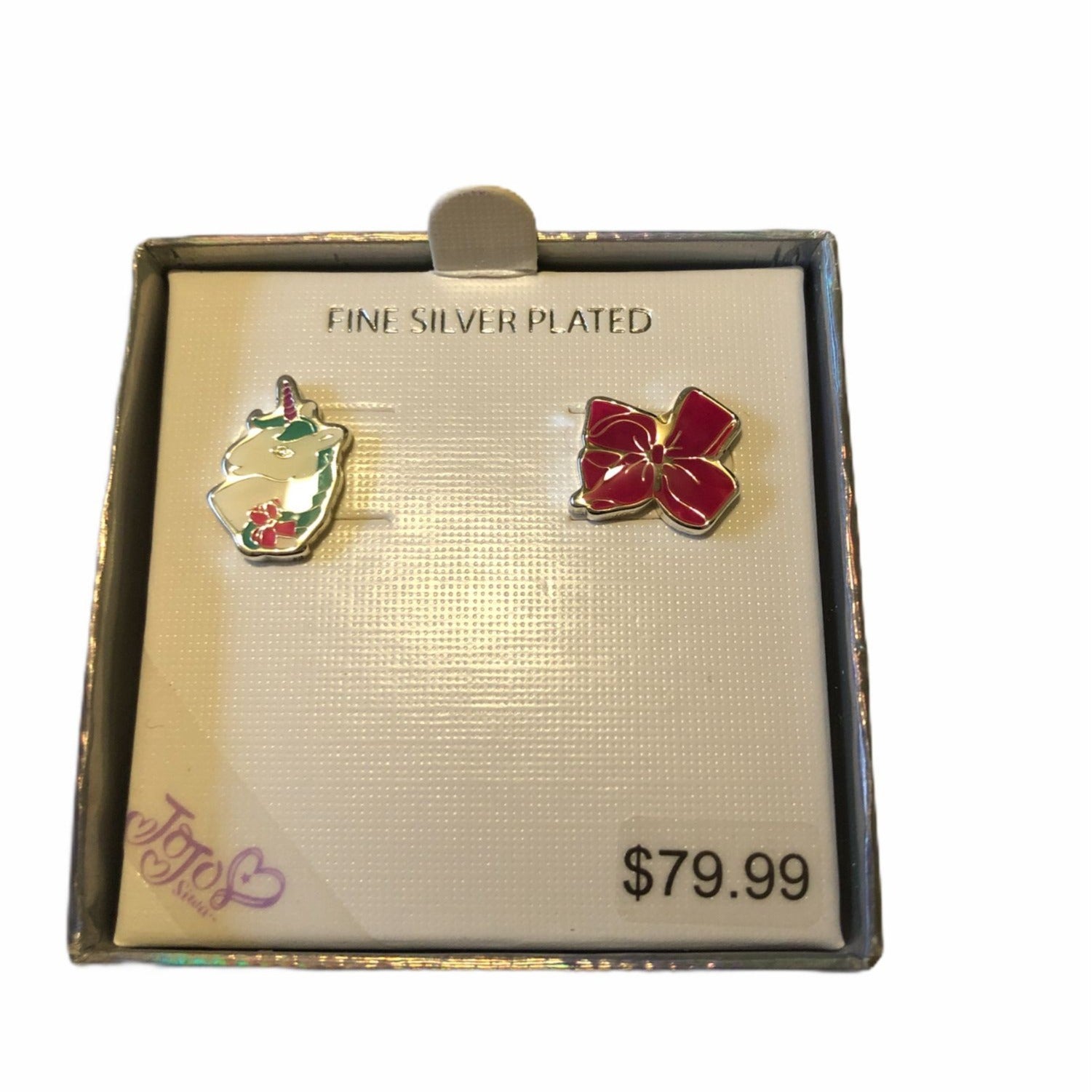 JoJo Siwa Fine Silver Plated Mismatched Unicorn & Bow Stud Earrings Set