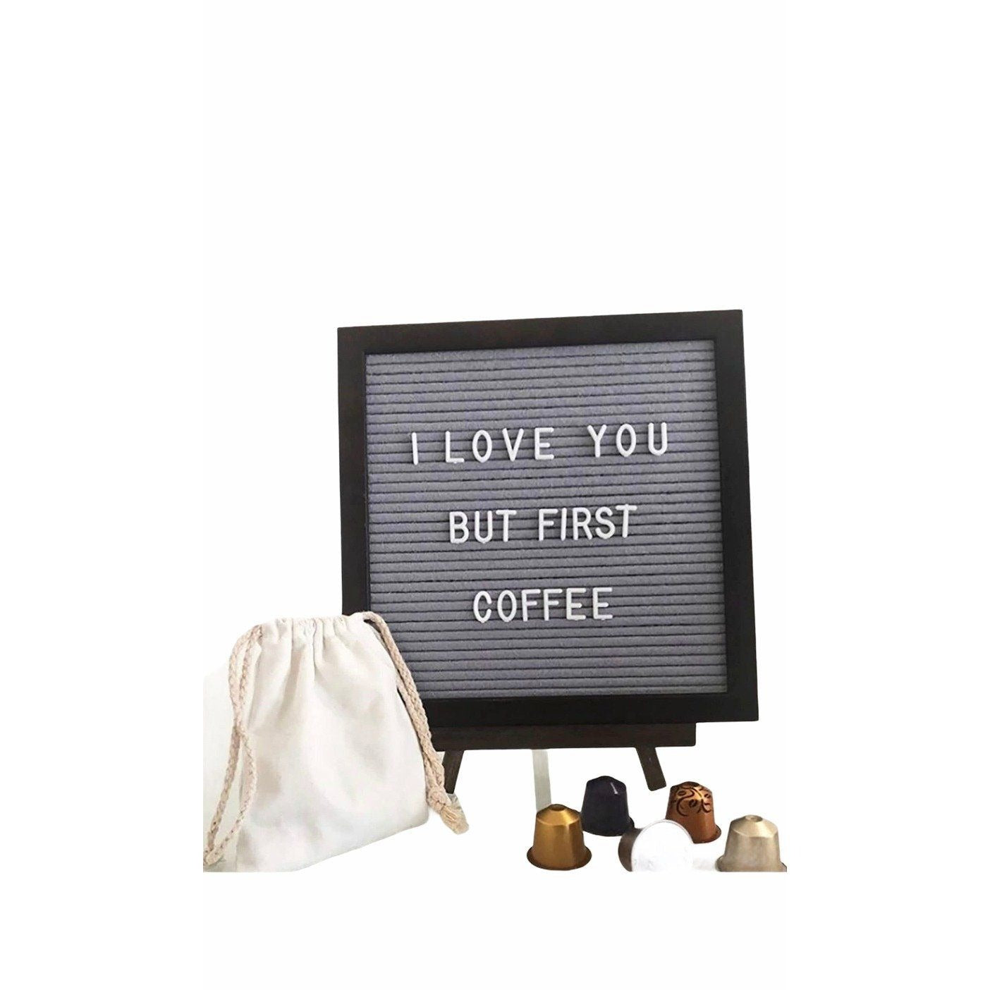 MultiTed Gray Felt Letter Board W/ Espresso Wooden Frame Stand & 362 Characters