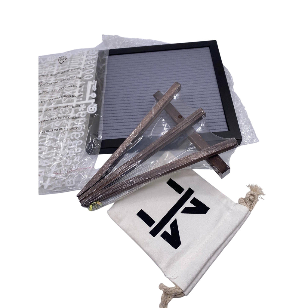 MultiTed Gray Felt Letter Board W/ Espresso Wooden Frame Stand & 362 Characters