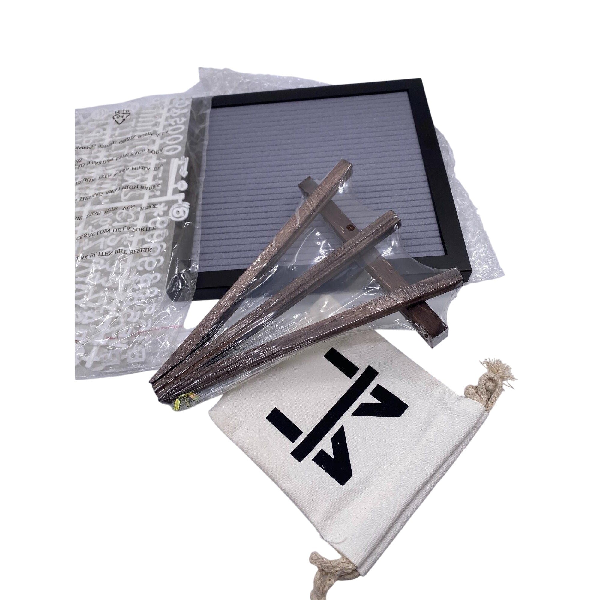 MultiTed Gray Felt Letter Board W/ Espresso Wooden Frame Stand & 362 Characters