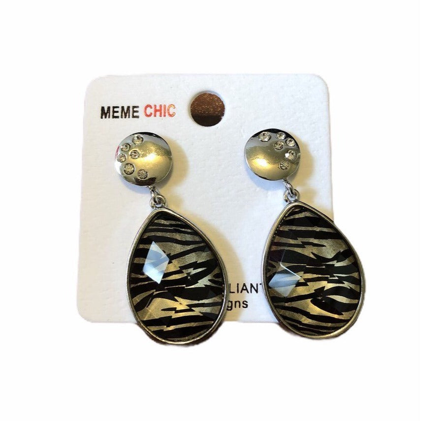 Meme Chic Zebra Pattern Drop Earrings With Rhinestone Accents