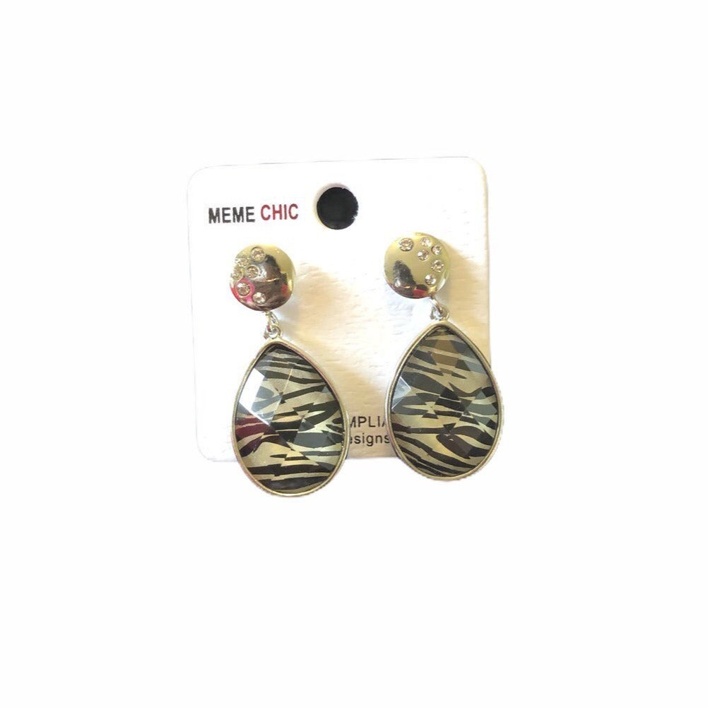 Meme Chic Zebra Pattern Drop Earrings With Rhinestone Accents