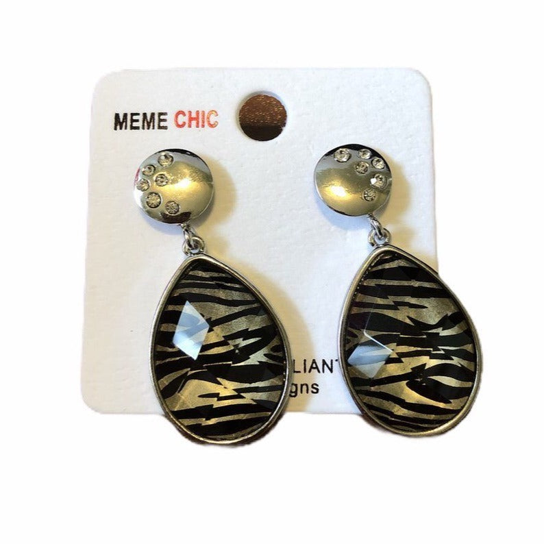 Meme Chic Zebra Pattern Drop Earrings With Rhinestone Accents