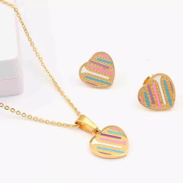 Xuanhua Multicolor Stainless Steel Heart Shaped Jewelry Set Necklace & Earrings