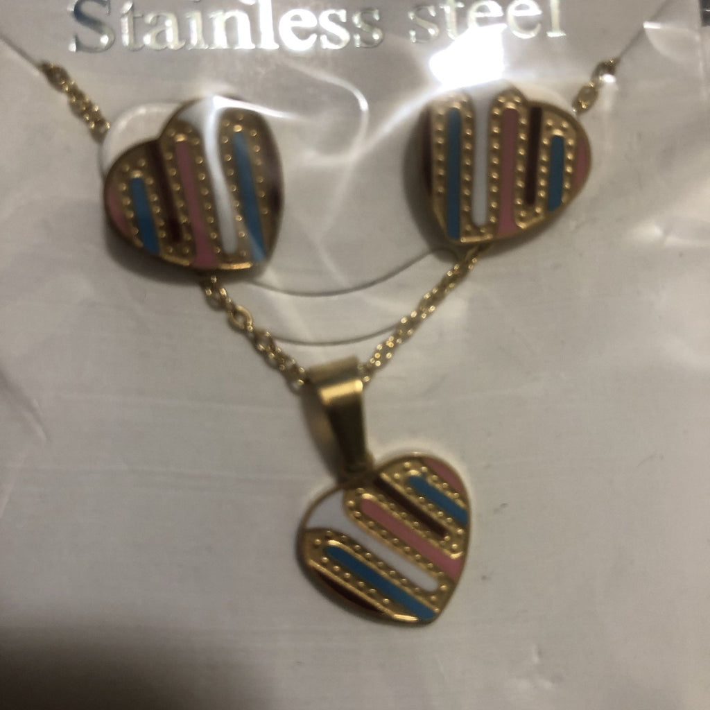 Xuanhua Multicolor Stainless Steel Heart Shaped Jewelry Set Necklace & Earrings
