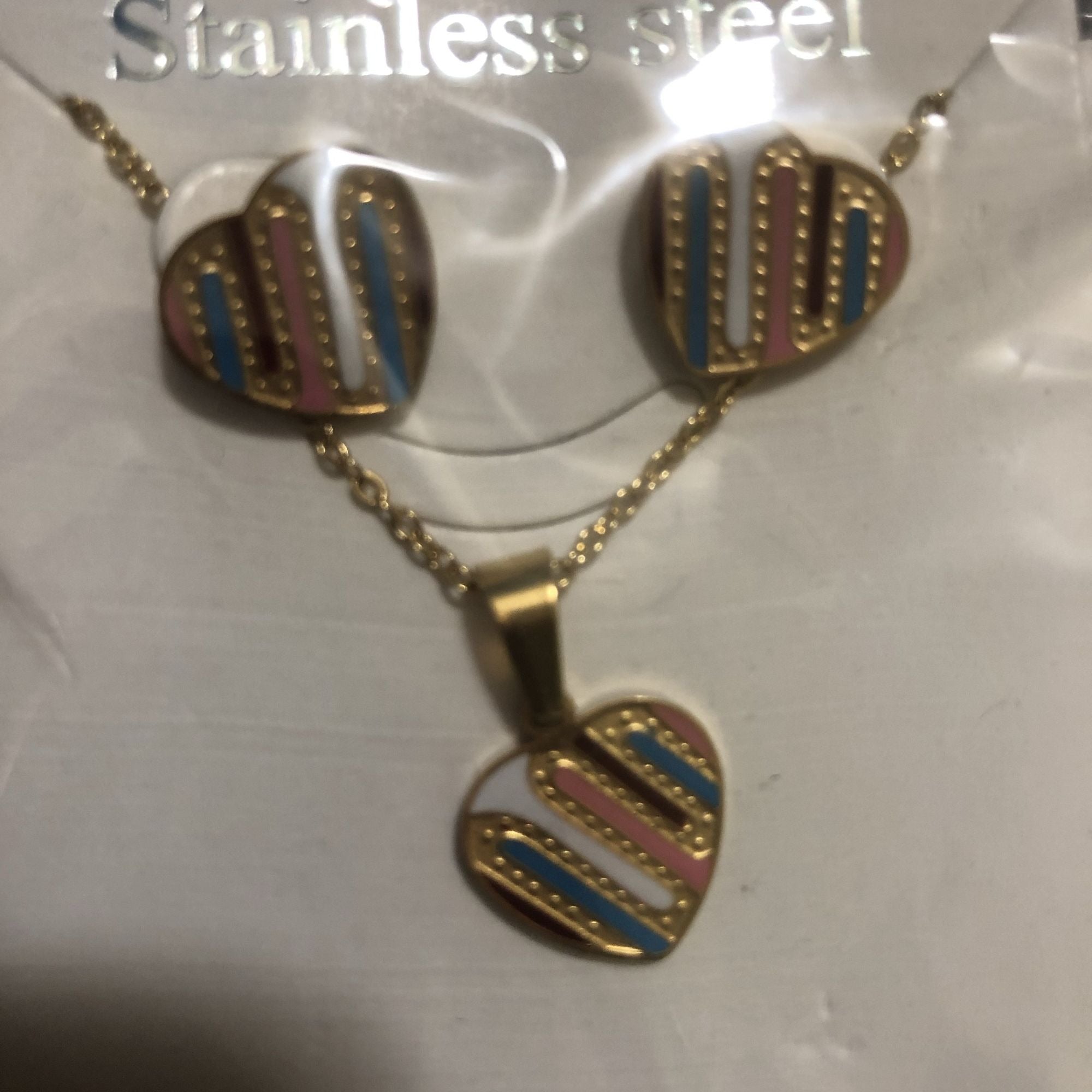 Xuanhua Multicolor Stainless Steel Heart Shaped Jewelry Set Necklace & Earrings