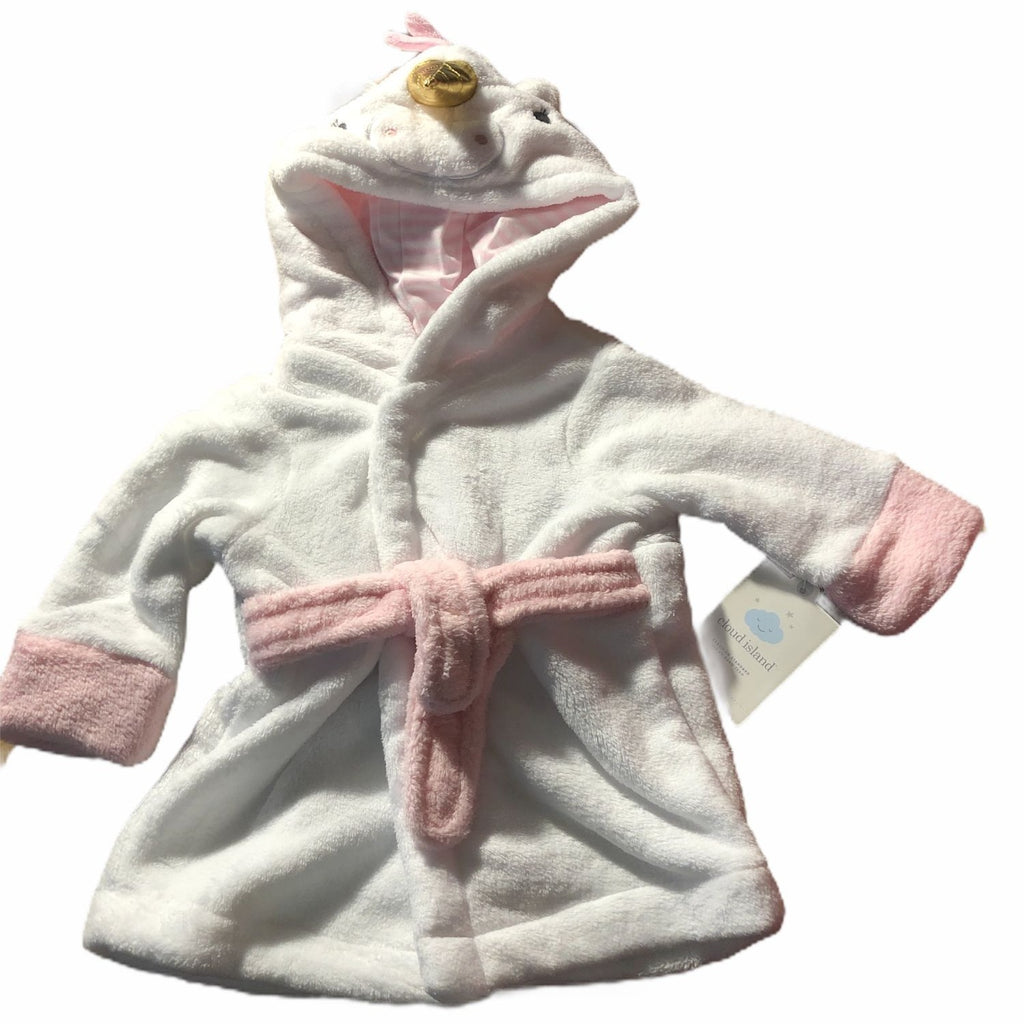 Cloud Island Okeo-Tex Baby Girl Unicorn Hooded Bath Robe Size 6-9M White & Pink