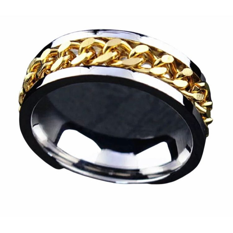 Stainless Steel Chain Spinner Ring Gold & Silver Unisex Sizes 7-10 Wedding Band