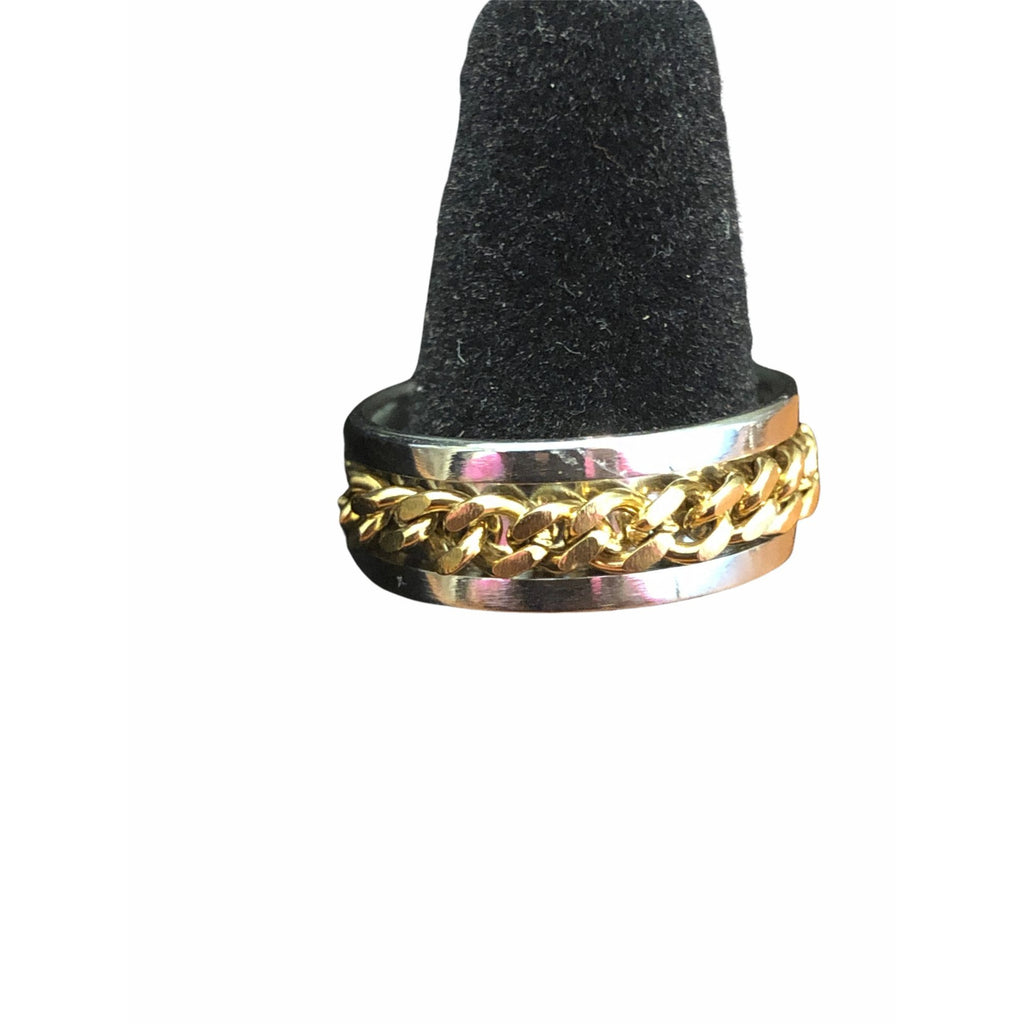 Stainless Steel Chain Spinner Ring Gold & Silver Unisex Sizes 7-10 Wedding Band