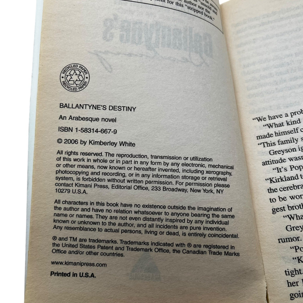 Ballantyne’s Destiny By Kimberley White 2006 Paperback Romance Novel