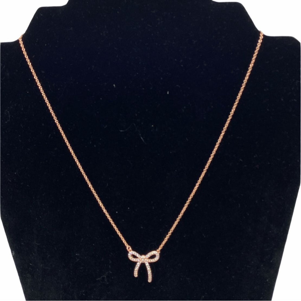 Ruella Bedazzled Ribbon Charm Necklace Womens Rose Gold Elegant Chain 21-50cm