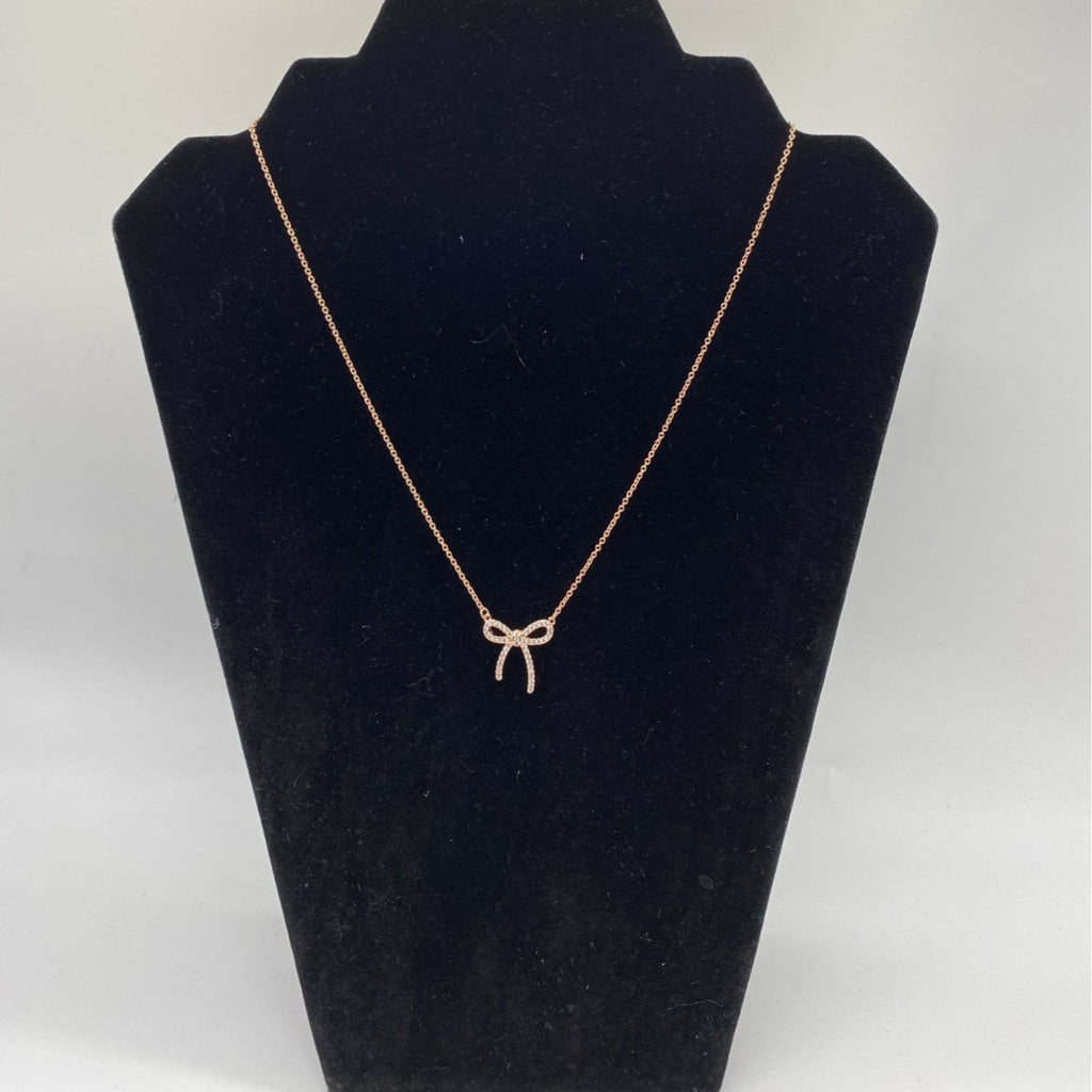 Ruella Bedazzled Ribbon Charm Necklace Womens Rose Gold Elegant Chain 21-50cm