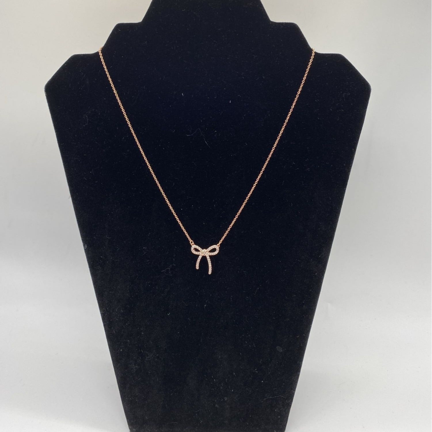 Ruella Bedazzled Ribbon Charm Necklace Womens Rose Gold Elegant Chain 21-50cm