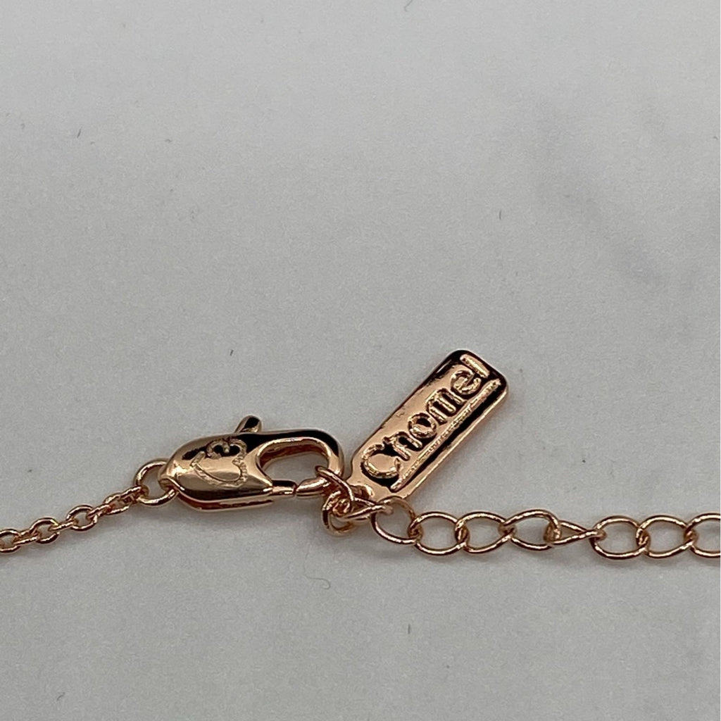 Ruella Bedazzled Ribbon Charm Necklace Womens Rose Gold Elegant Chain 21-50cm