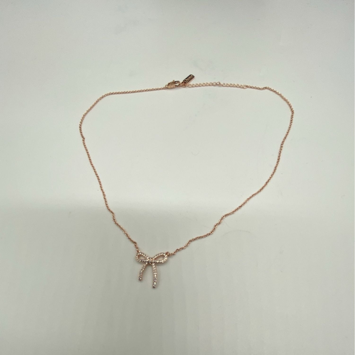 Ruella Bedazzled Ribbon Charm Necklace Womens Rose Gold Elegant Chain 21-50cm