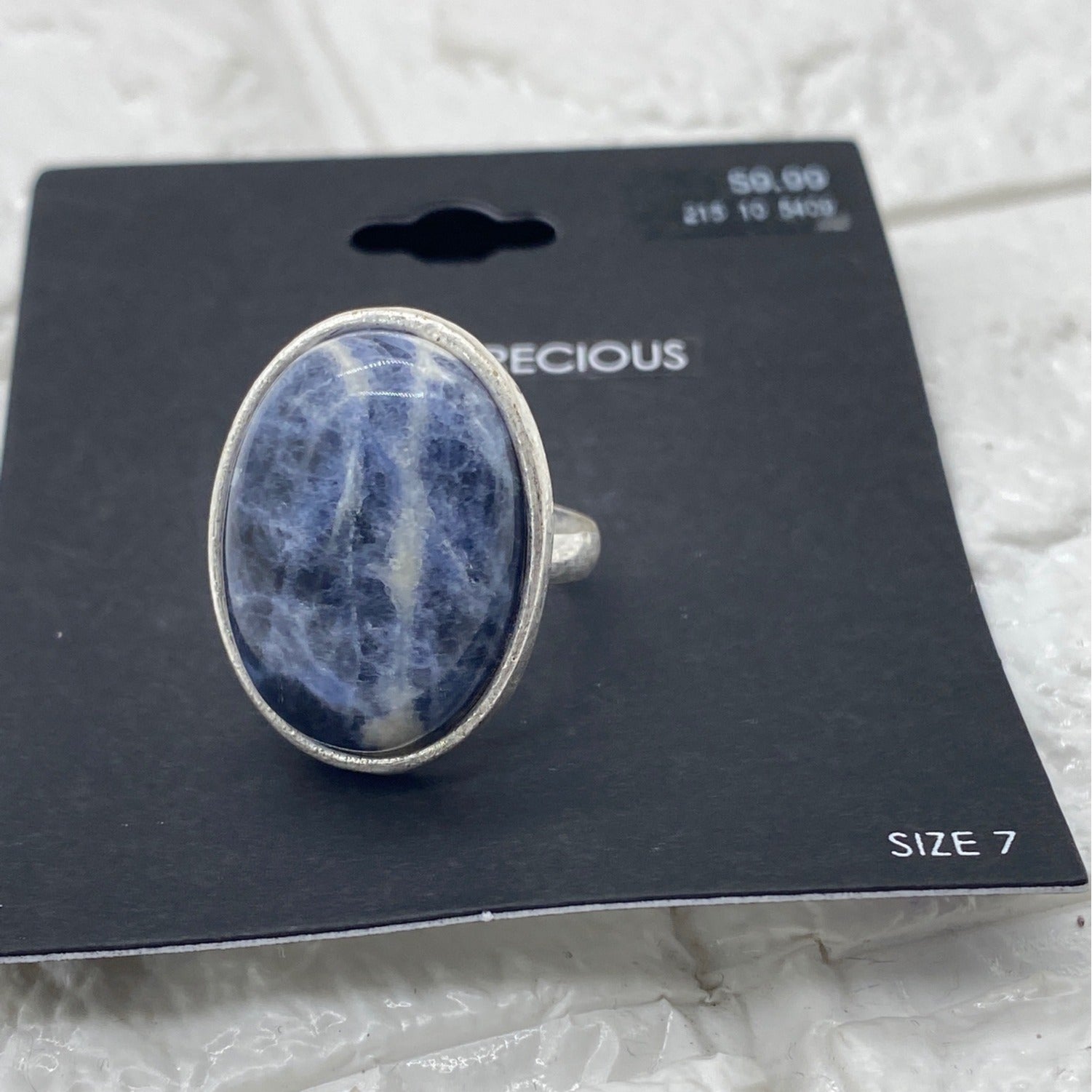 Semi Precious Women’s Ring Blue Stone Silver Finish Size 7 Elegant Jewelry