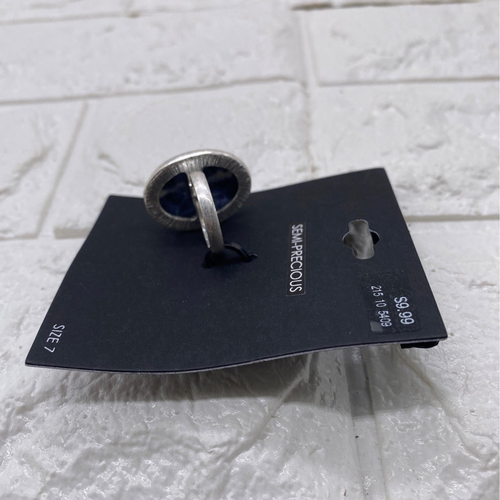 Semi Precious Women’s Ring Blue Stone Silver Finish Size 7 Elegant Jewelry