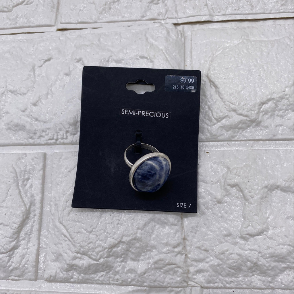 Semi Precious Women’s Ring Blue Stone Silver Finish Size 7 Elegant Jewelry