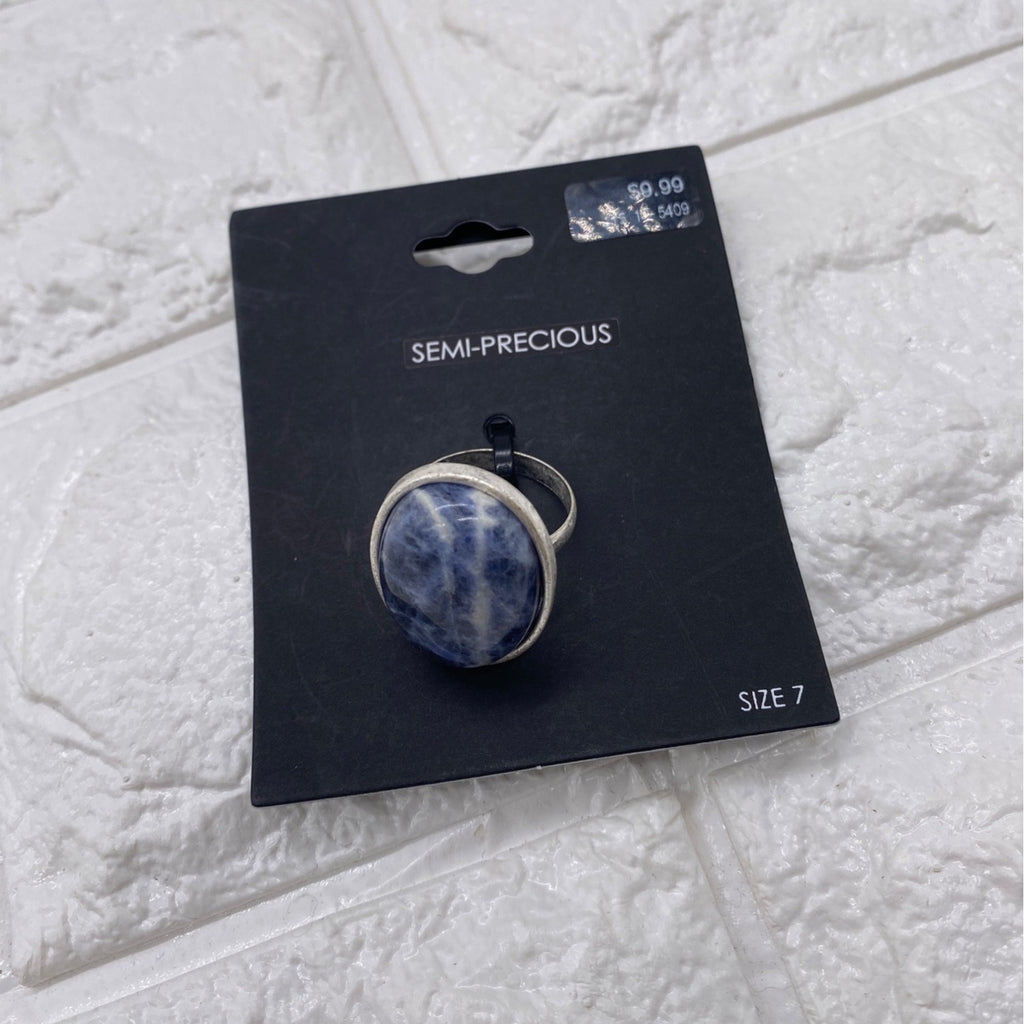 Semi Precious Women’s Ring Blue Stone Silver Finish Size 7 Elegant Jewelry