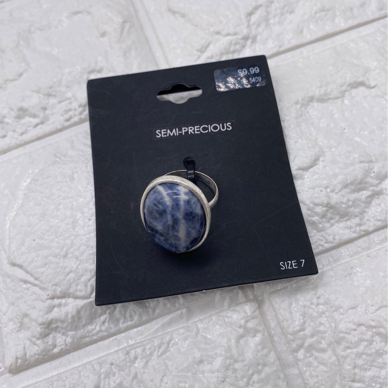 Semi Precious Women’s Ring Blue Stone Silver Finish Size 7 Elegant Jewelry