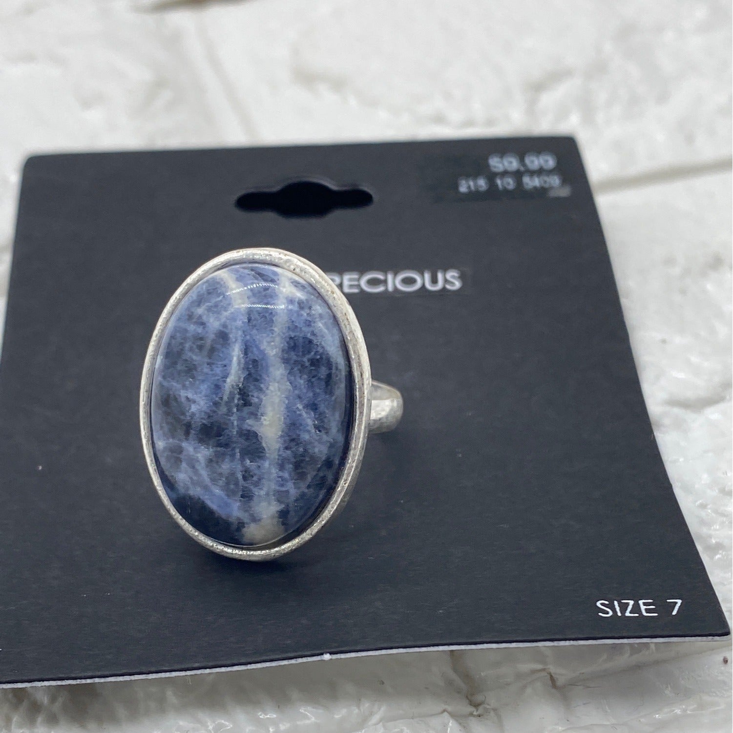 Semi Precious Women’s Ring Blue Stone Silver Finish Size 7 Elegant Jewelry