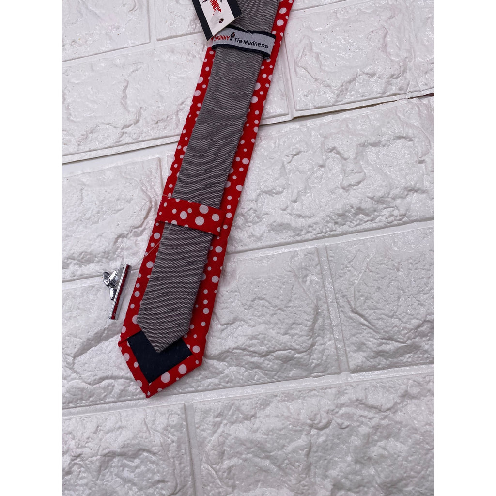 Skinny Tie Madness Chuck Buck Polka Dot Mens Necktie Cotton Red White SKM2534