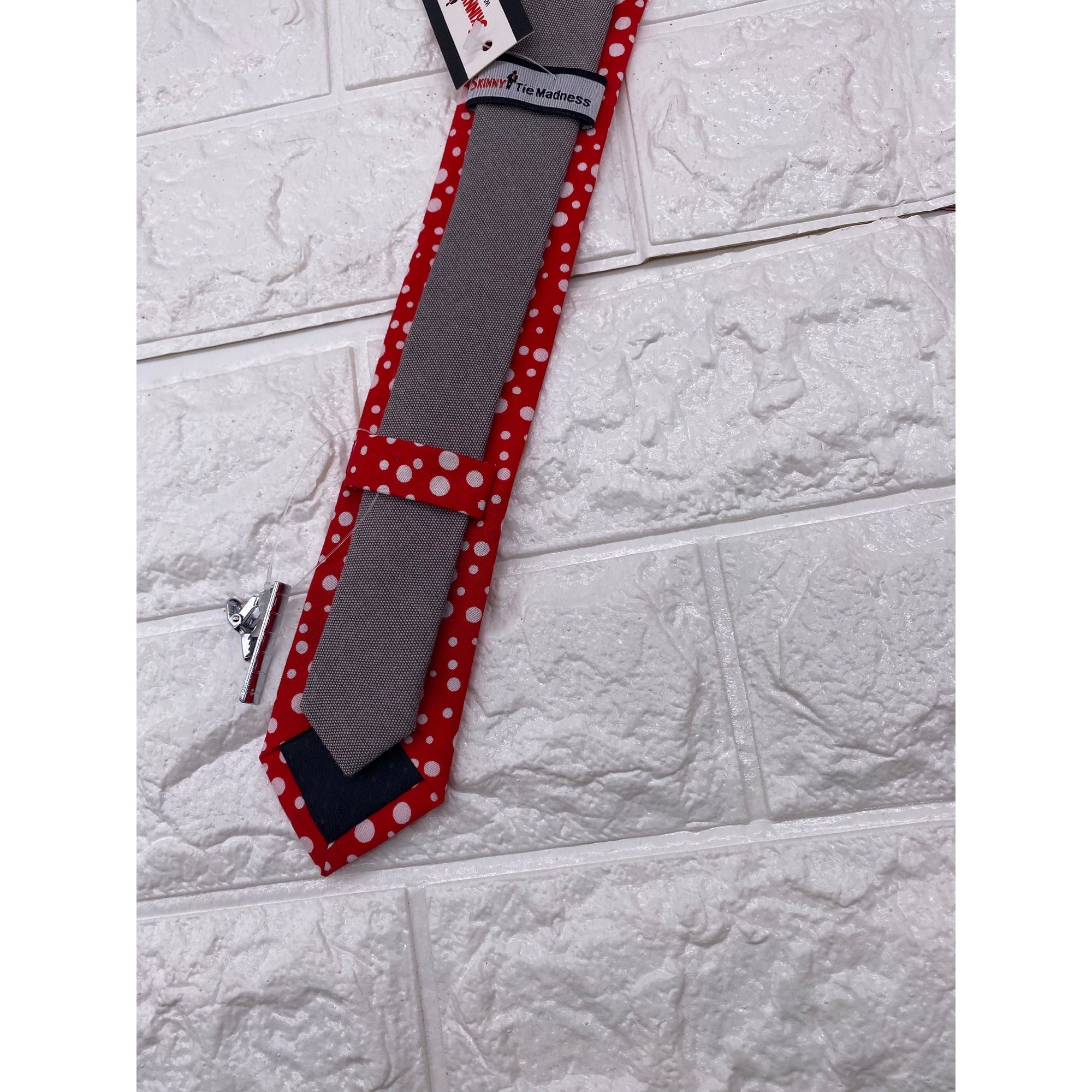 Skinny Tie Madness Chuck Buck Polka Dot Mens Necktie Cotton Red White SKM2534
