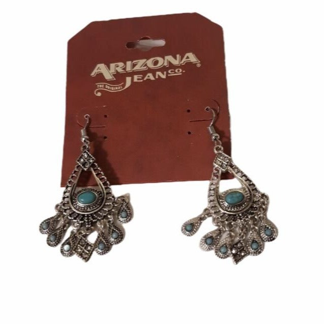 Arizona Jean Co Women's Silver Tone & Turquoise Chandelier Earrings Costume