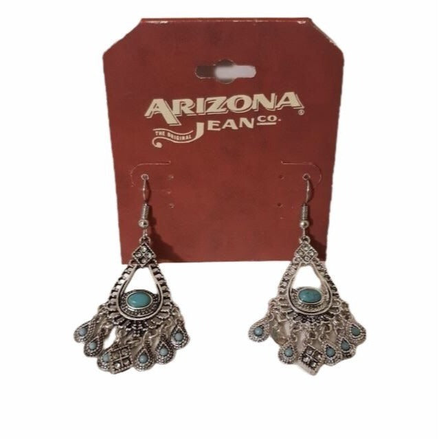 Arizona Jean Co Women's Silver Tone & Turquoise Chandelier Earrings Costume