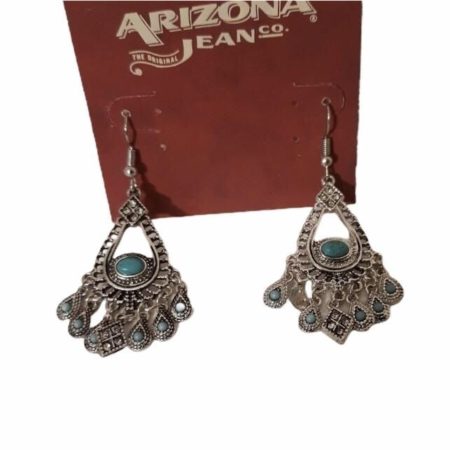 Arizona Jean Co Women's Silver Tone & Turquoise Chandelier Earrings Costume