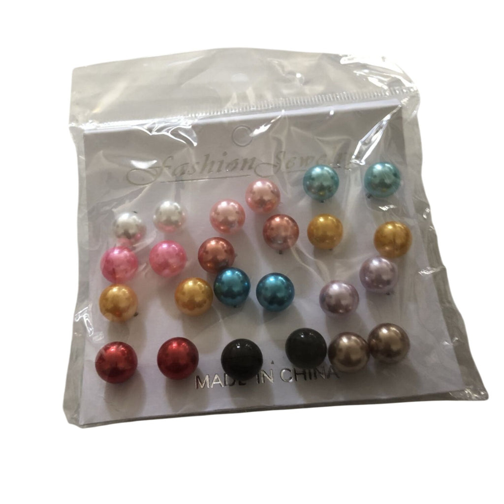 Fashion Jewelry Earring Set 12 Pairs Multicolor Pearl Studs For Women Girls