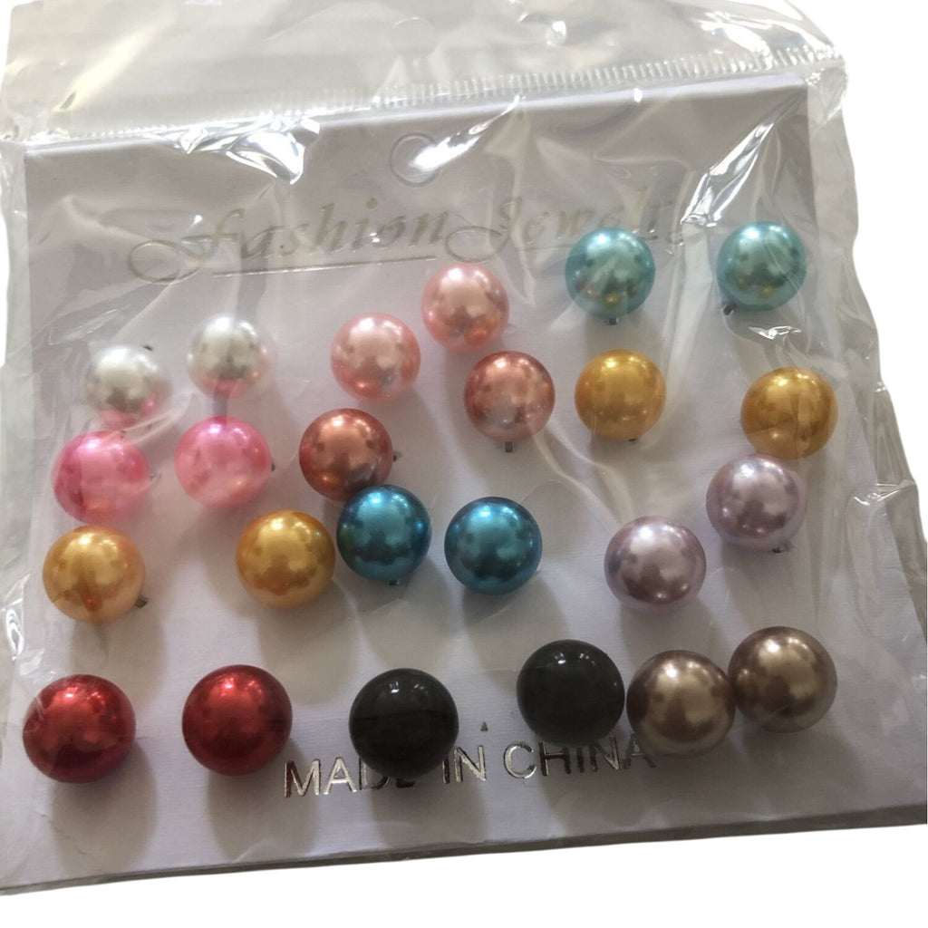 Fashion Jewelry Earring Set 12 Pairs Multicolor Pearl Studs For Women Girls
