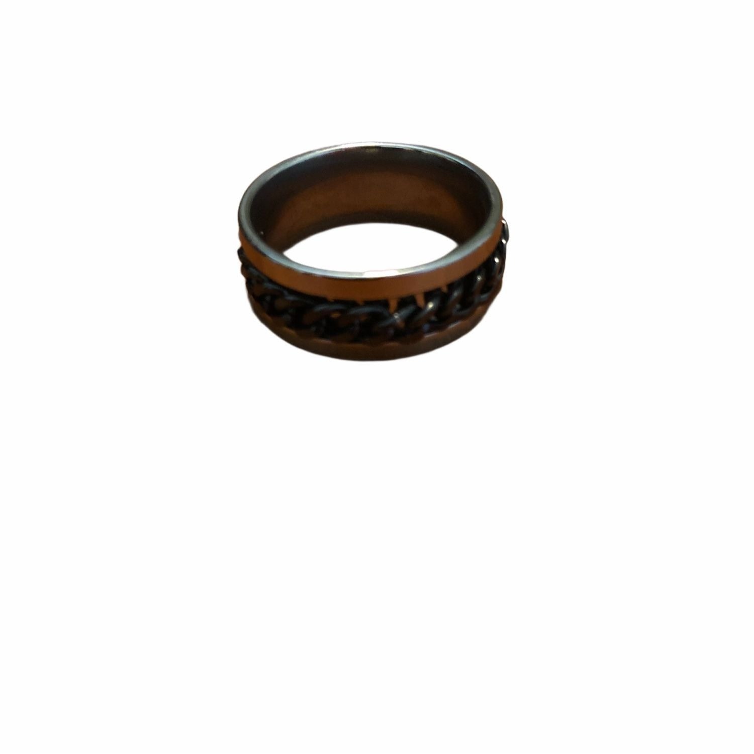 Stainless Steel Chain Black Spinner Ring Silver Tone Sizes 8-11 Wedding Band