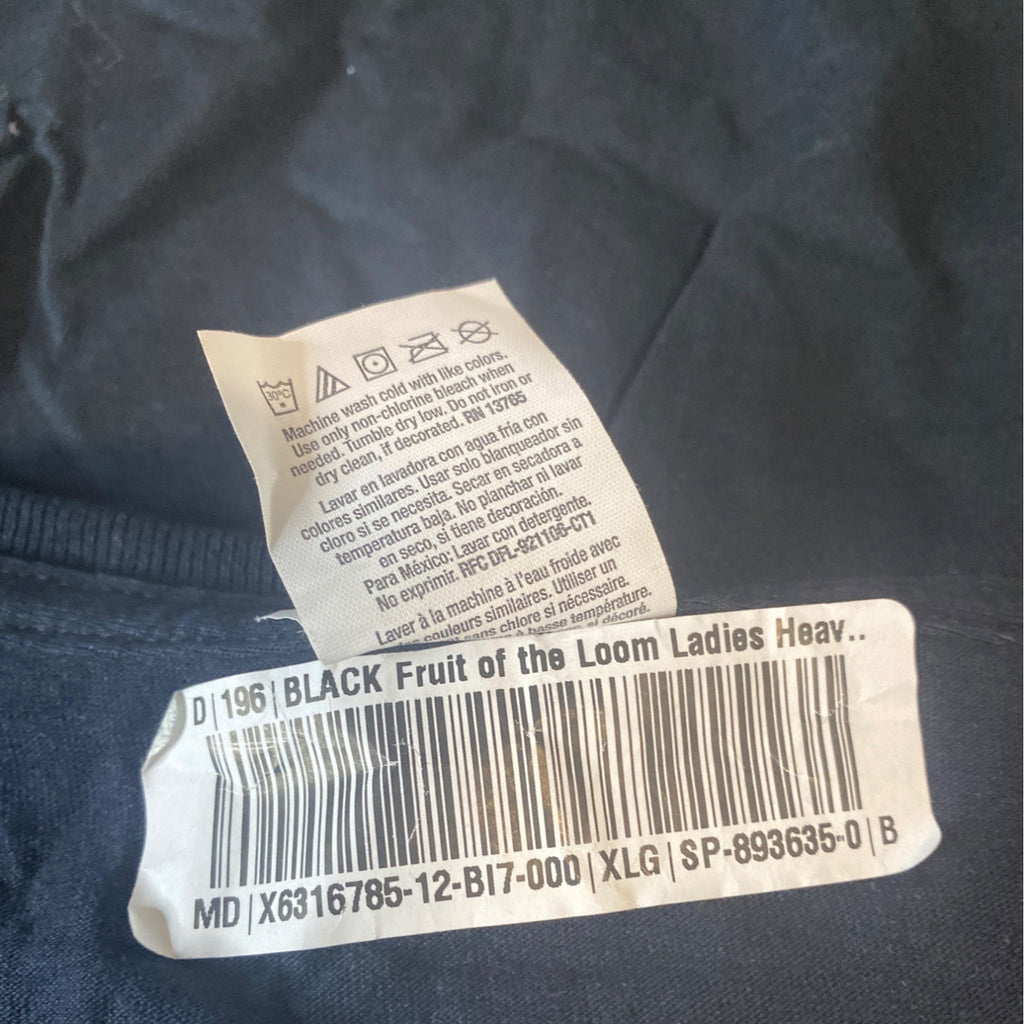 Fruit Of The Loom Ladies XL Black Graphic T-Shirt Short Sleeves HD Cotton