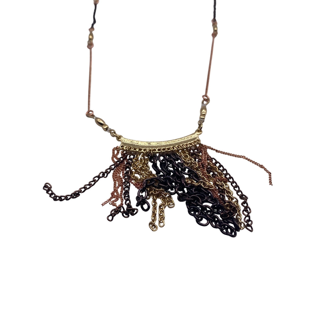 Chain Bib Cluster Fringe Necklace Rose Gold Gold Black Fashion Jewelry Adjustable