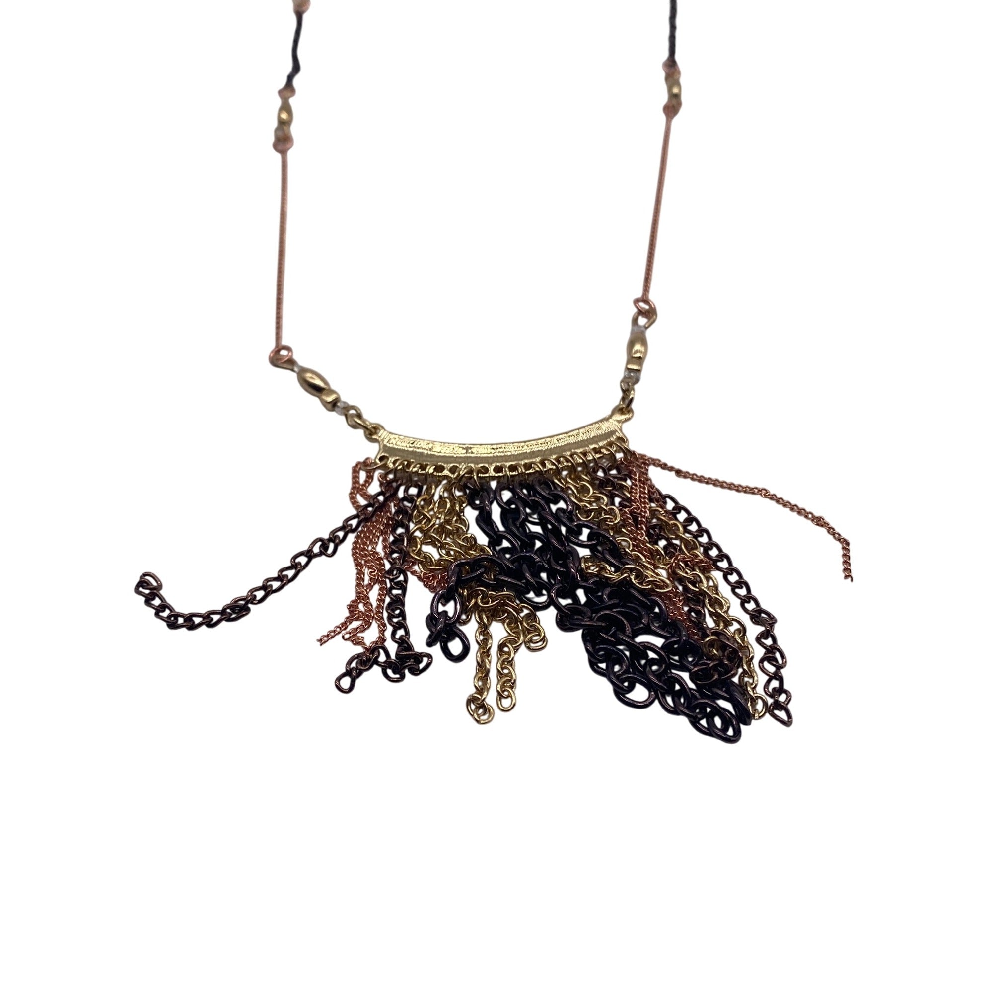 Chain Bib Cluster Fringe Necklace Rose Gold Gold Black Fashion Jewelry Adjustable