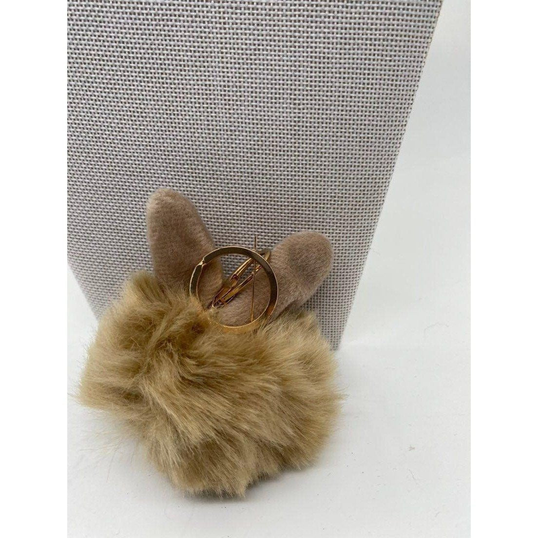 Tortilla Brown Bunny Ears Fur Ball Keychain Charm With Plush Key Holder