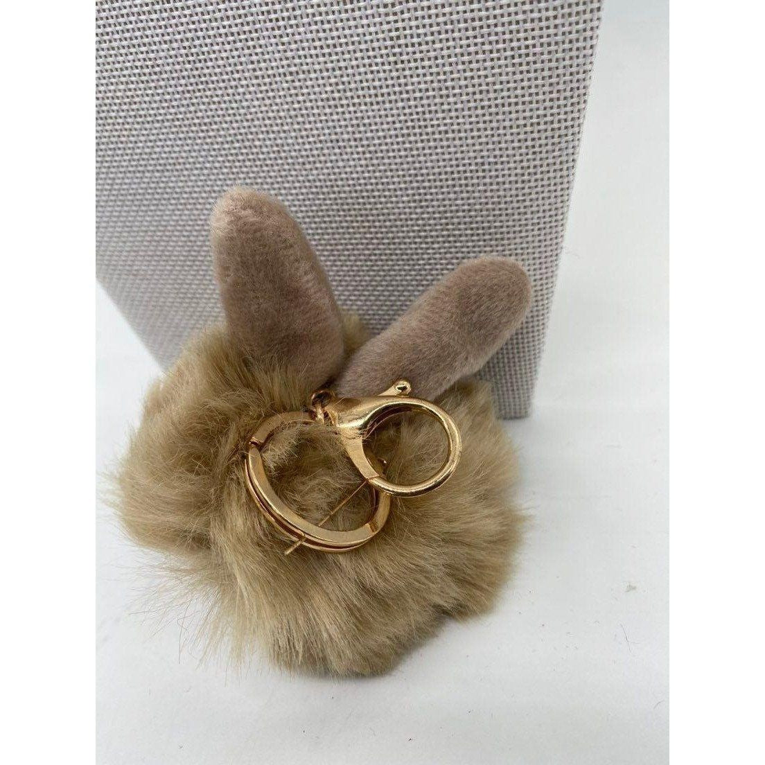 Tortilla Brown Bunny Ears Fur Ball Keychain Charm With Plush Key Holder