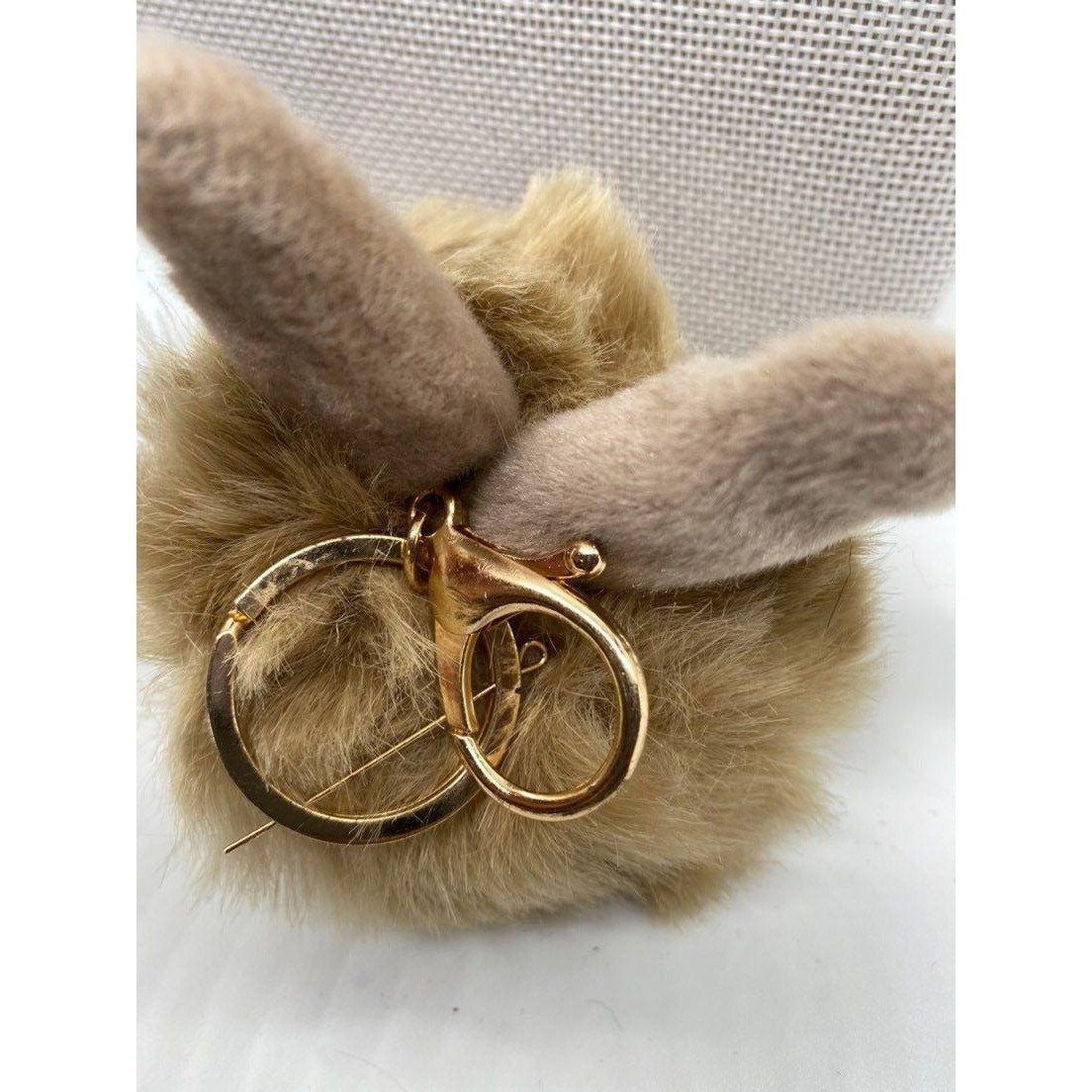 Tortilla Brown Bunny Ears Fur Ball Keychain Charm With Plush Key Holder