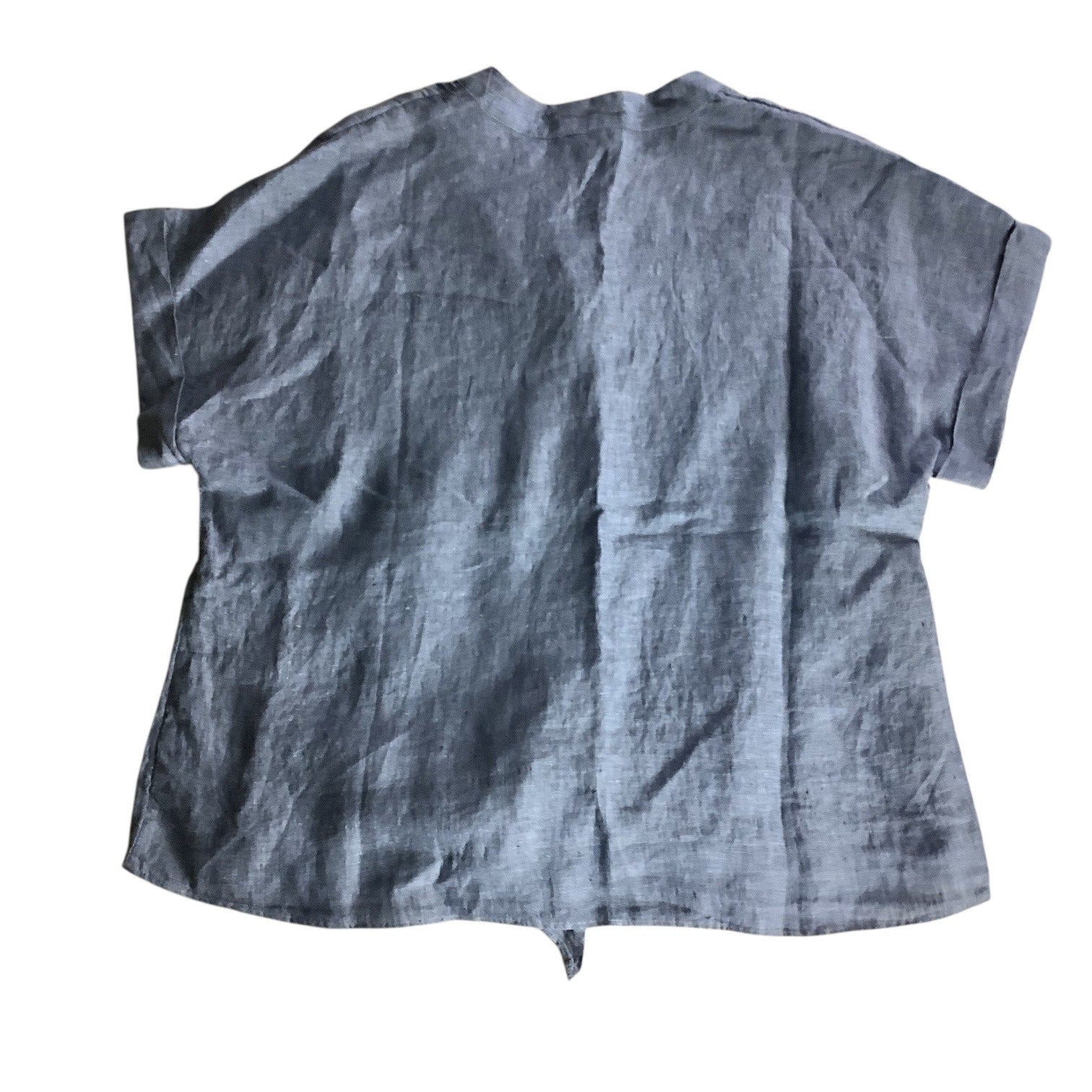 Charter Club Womens Button Up Tie Front Linen Shirt Solid Blue Ocean Small