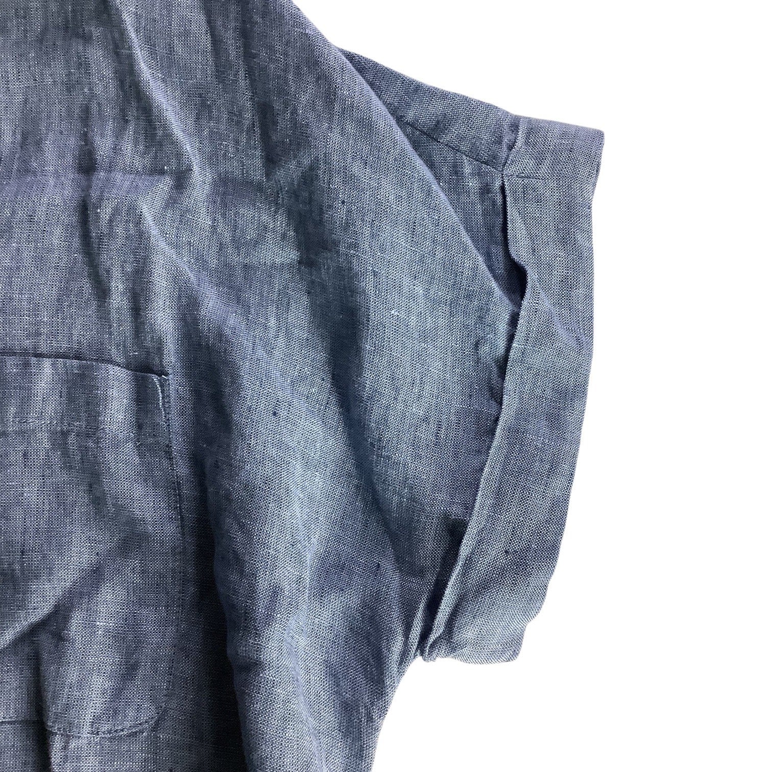 Charter Club Womens Button Up Tie Front Linen Shirt Solid Blue Ocean Small