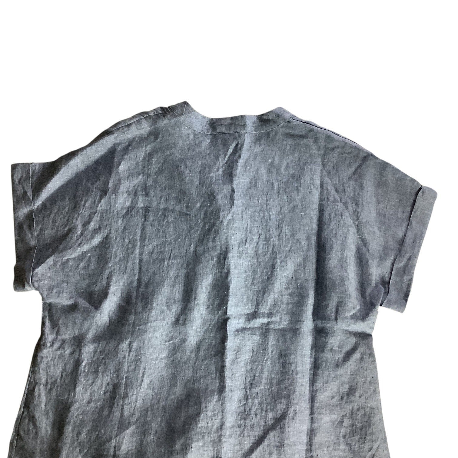 Charter Club Womens Button Up Tie Front Linen Shirt Solid Blue Ocean Small