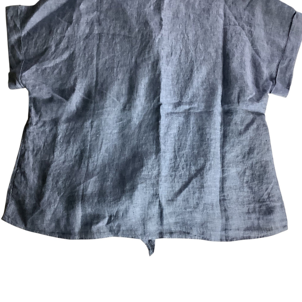 Charter Club Womens Button Up Tie Front Linen Shirt Solid Blue Ocean Small