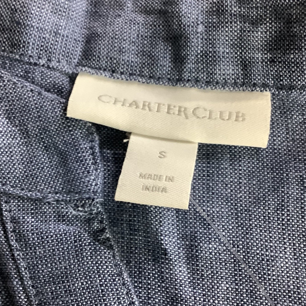 Charter Club Womens Button Up Tie Front Linen Shirt Solid Blue Ocean Small