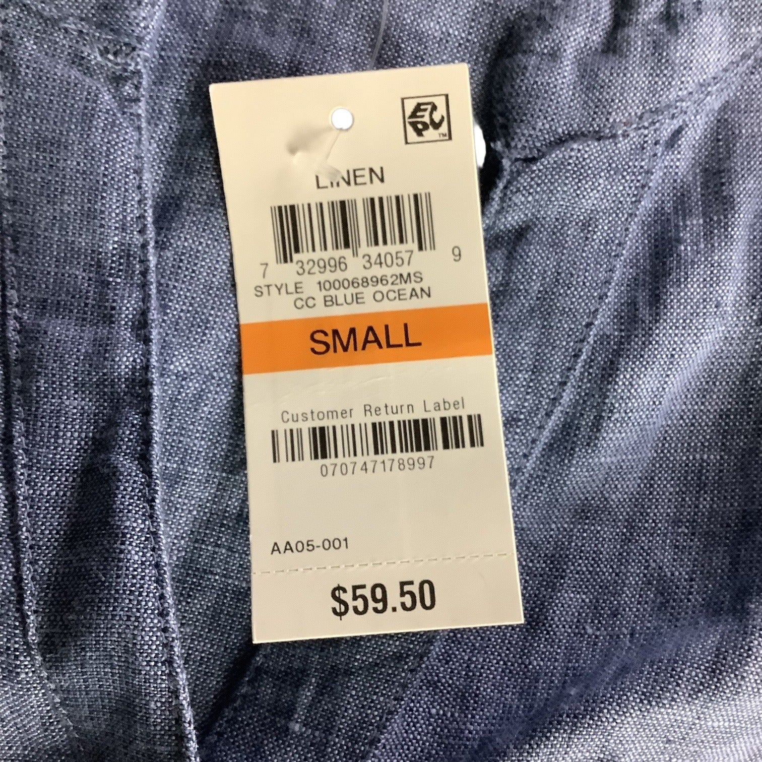 Charter Club Womens Button Up Tie Front Linen Shirt Solid Blue Ocean Small