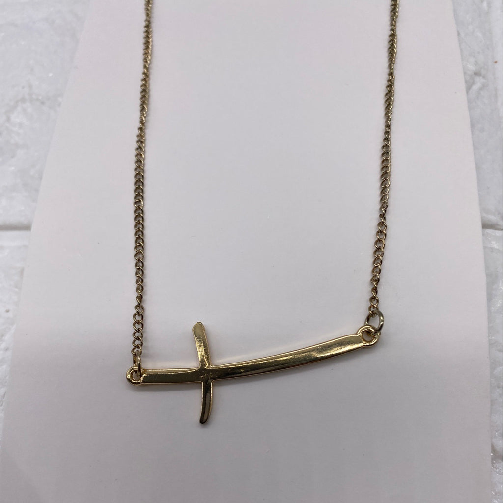 Fashion Leader Unisex Gold Tone Cross Pendant Necklace 16"