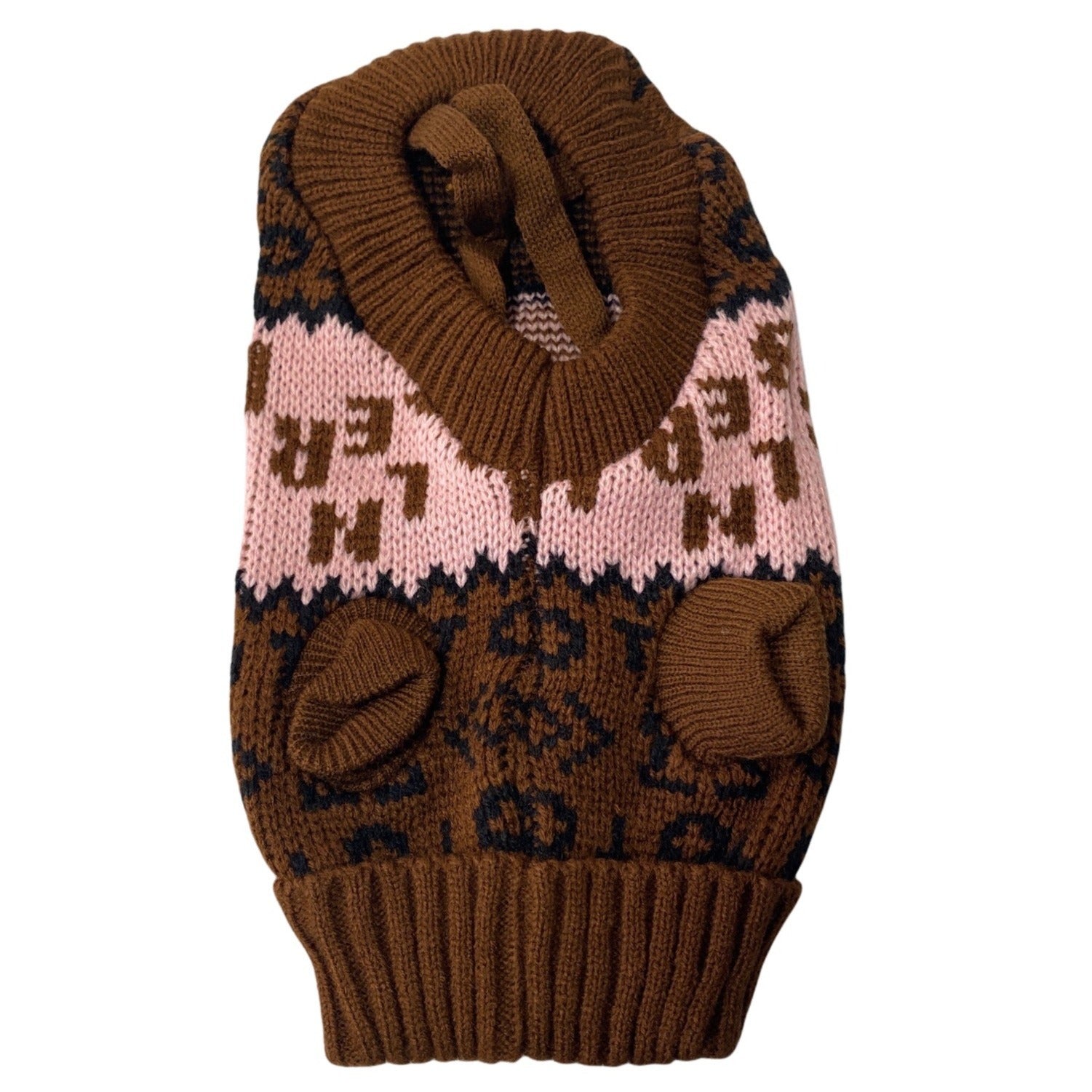 Turtleneck Pet Knit Sweater Brown Pink Acrylic Winter Vest XS Warm Wear