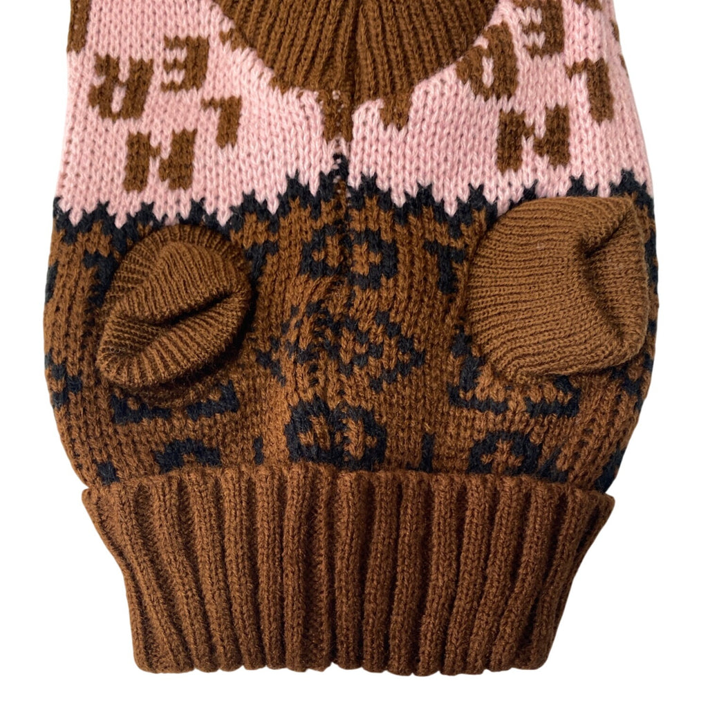 Turtleneck Pet Knit Sweater Brown Pink Acrylic Winter Vest XS Warm Wear