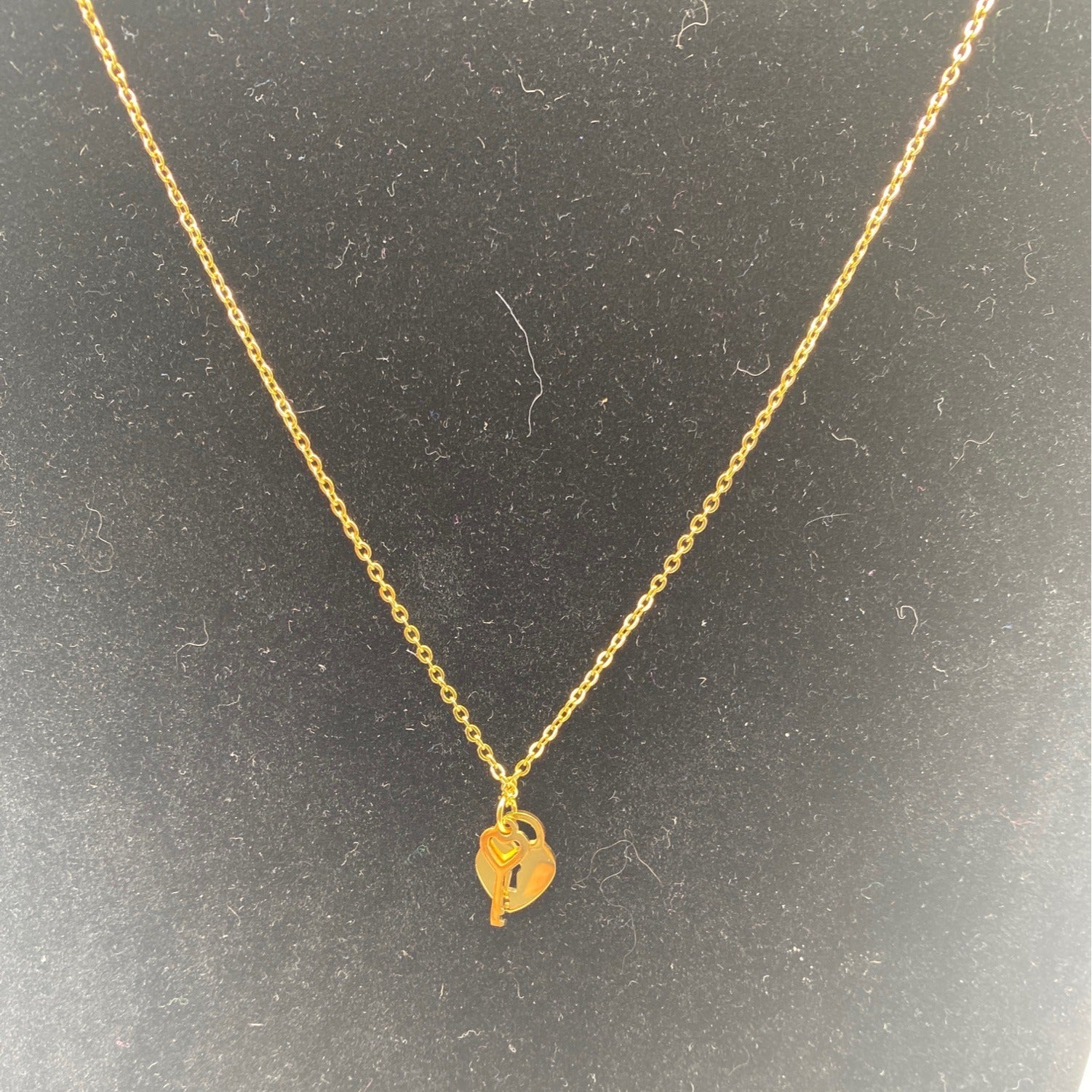 Mini Heart & Lock Chain Necklace Gold Tone Titanium Steel Adjustable